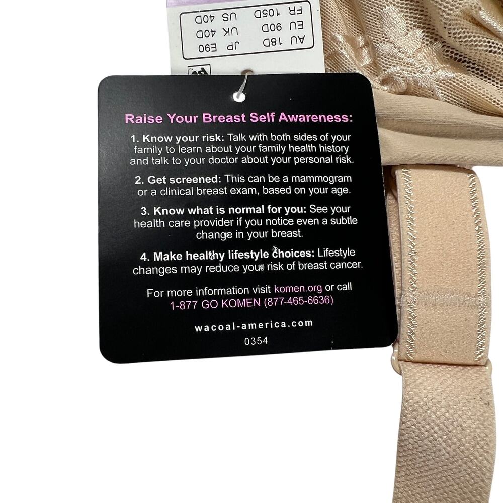 WACOAL Awareness Bra Women 40D Beige Floral Seamless Wire Free Soft Cup NEW - Picture 12 of 13
